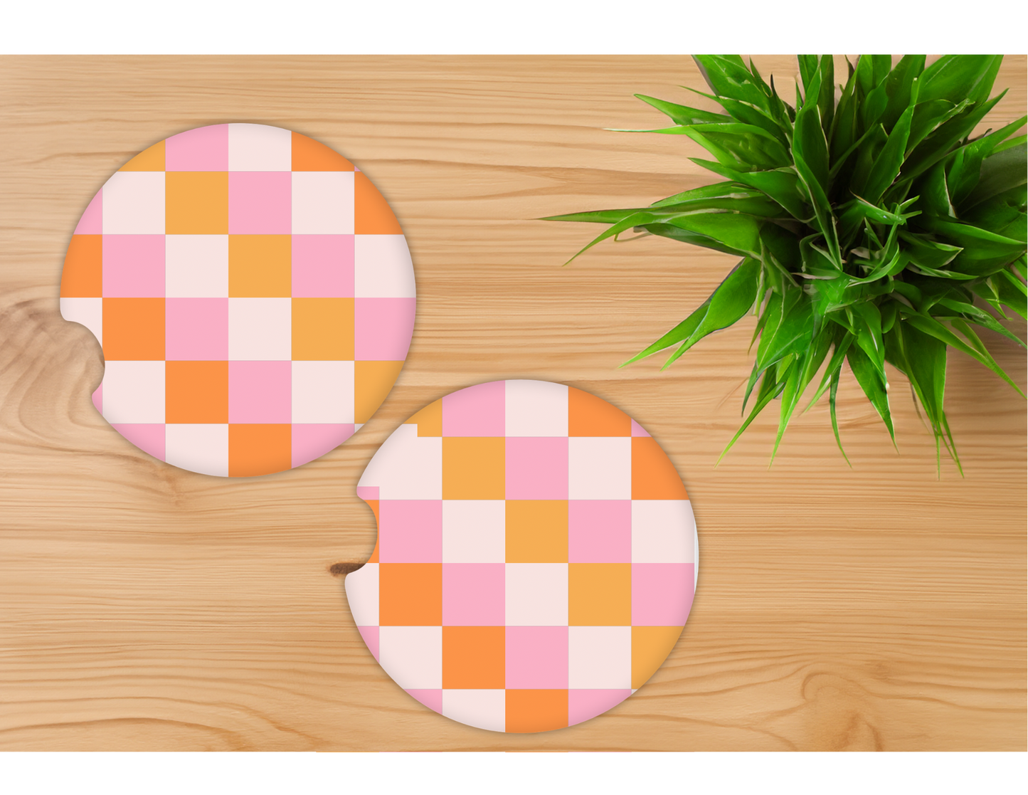 Checkered Fall Colors Car Coasters