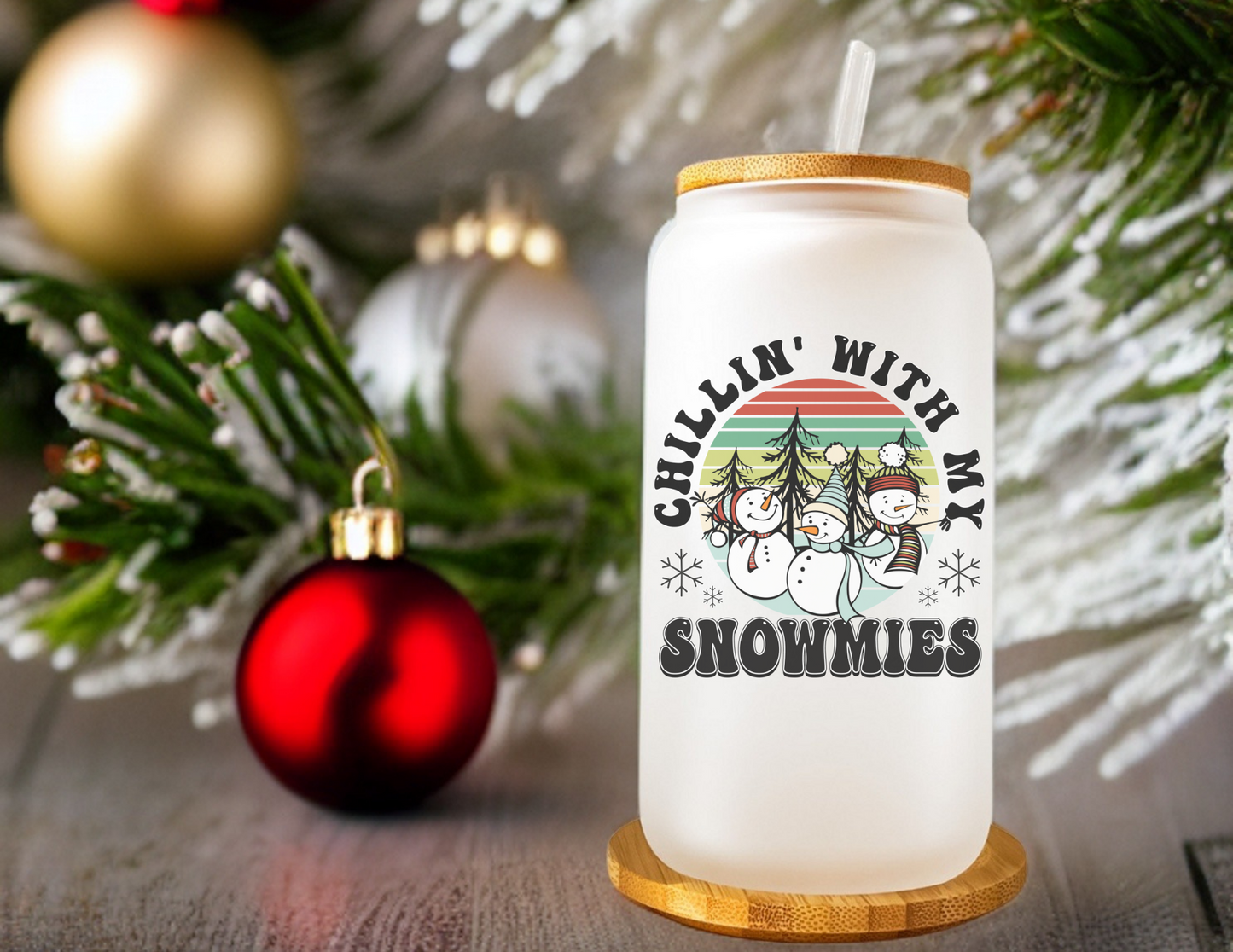 Chillin’ With My Snowmies Glass Tumbler