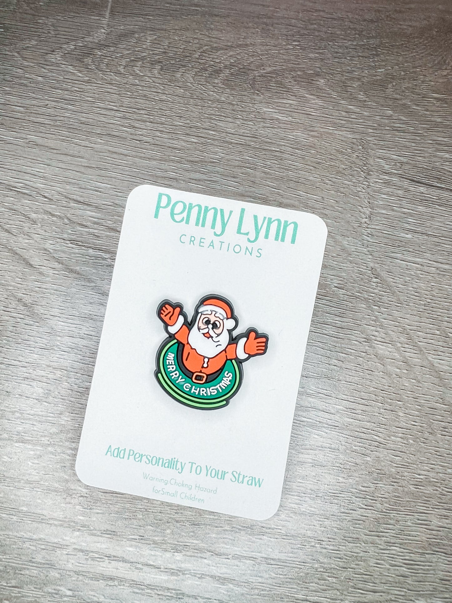 Santa Merry Christmas Straw Charm