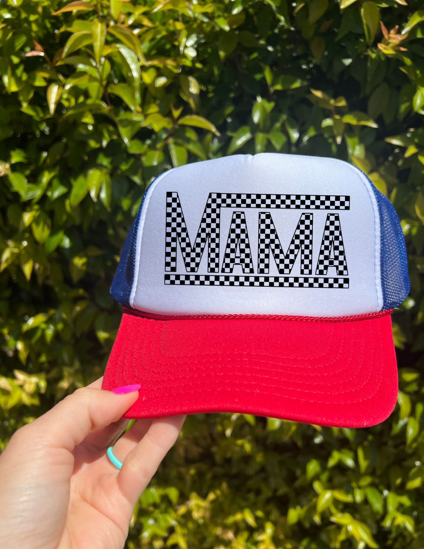 Checkered Mama Trucker Hat