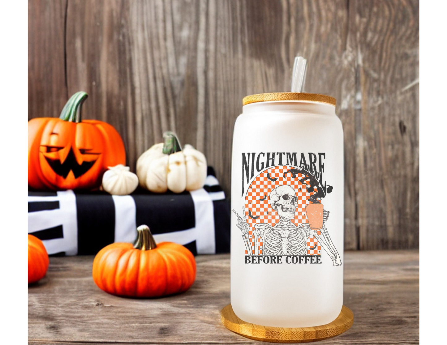 Nightmare Before Coffee Glass Tumbler