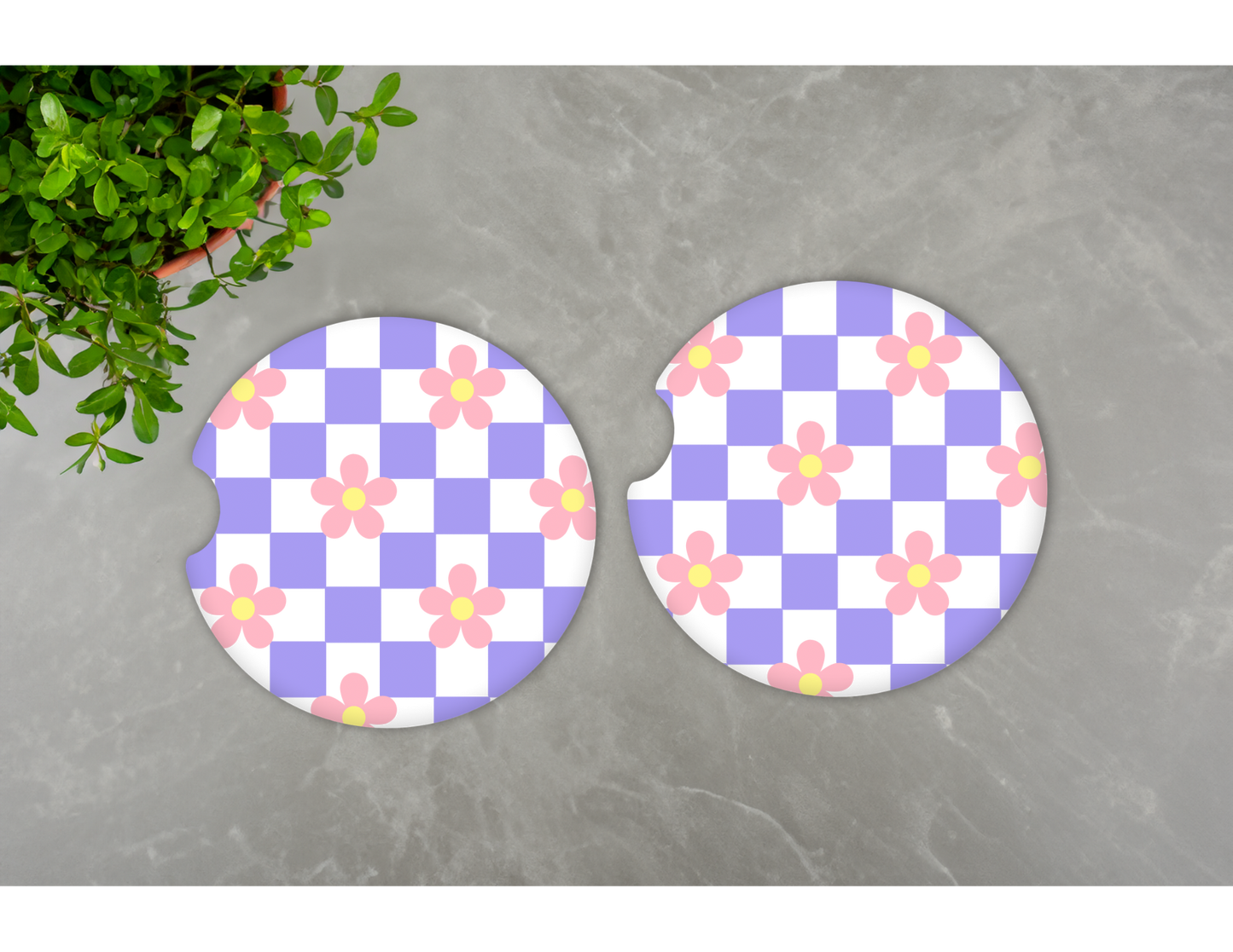 Purple Checkered Car Coasters