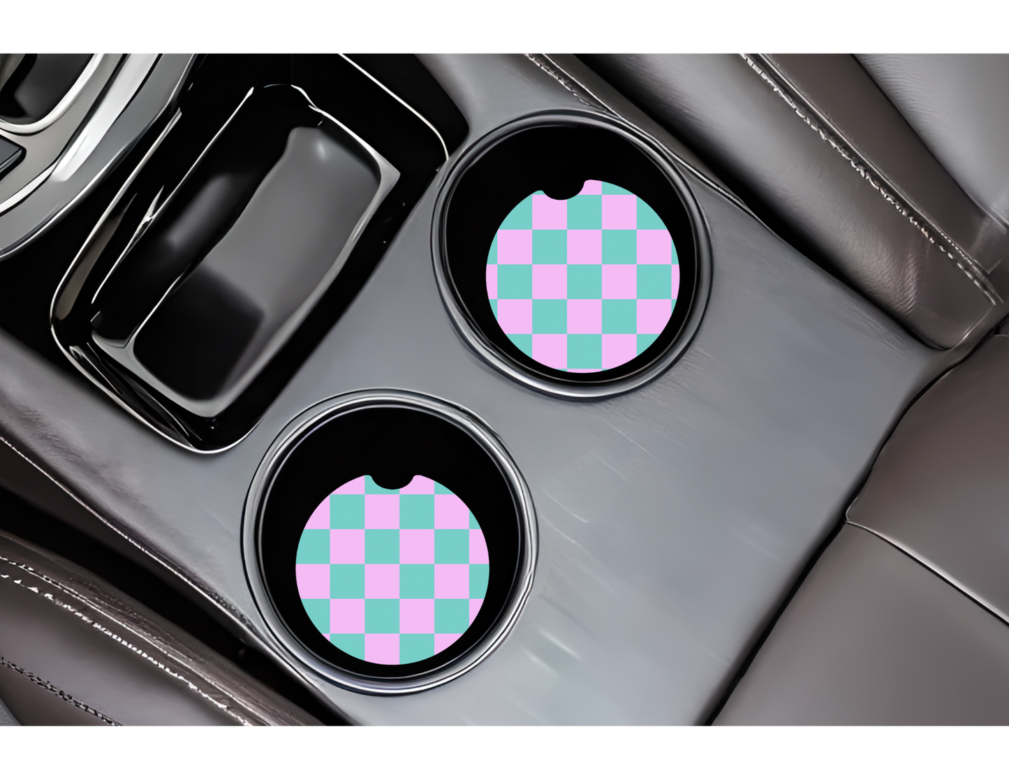 Pink/Green Checkered Car Coasters