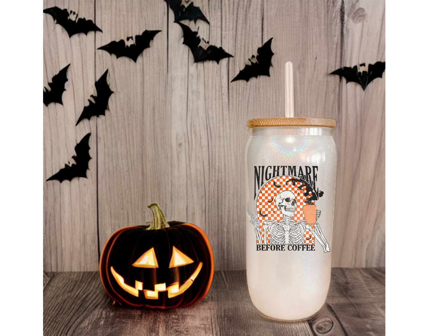 Nightmare Before Coffee Glass Tumbler