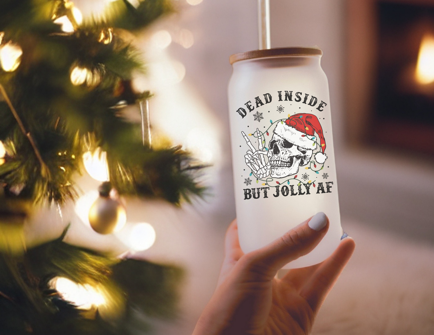 Dead Inside But Jolly AF Glass Tumbler