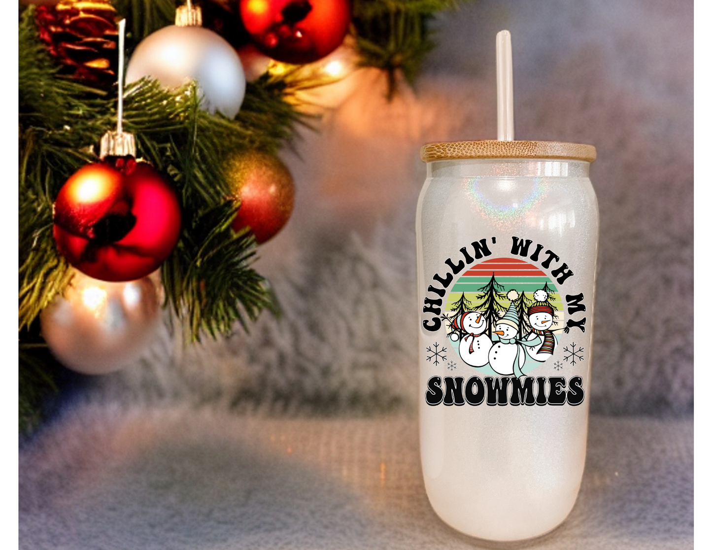 Chillin’ With My Snowmies Glass Tumbler