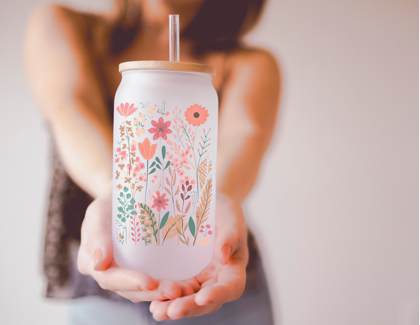 Spring Floral Glass Tumbler