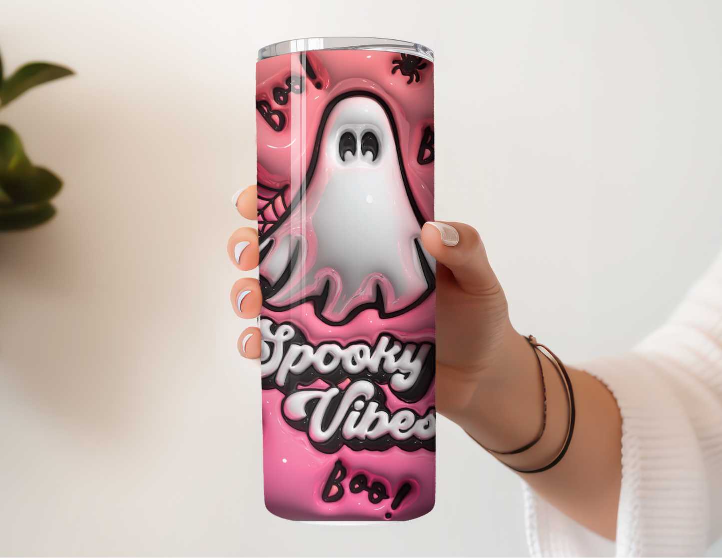 Pink Spooky Vibes Puff Stainless Steel Tumbler