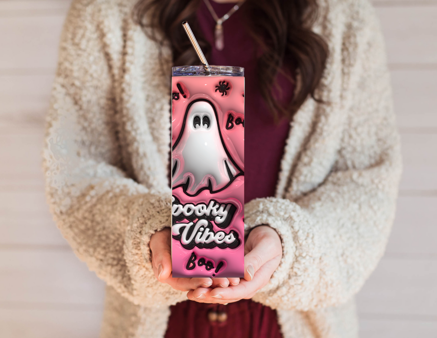 Pink Spooky Vibes Puff Stainless Steel Tumbler