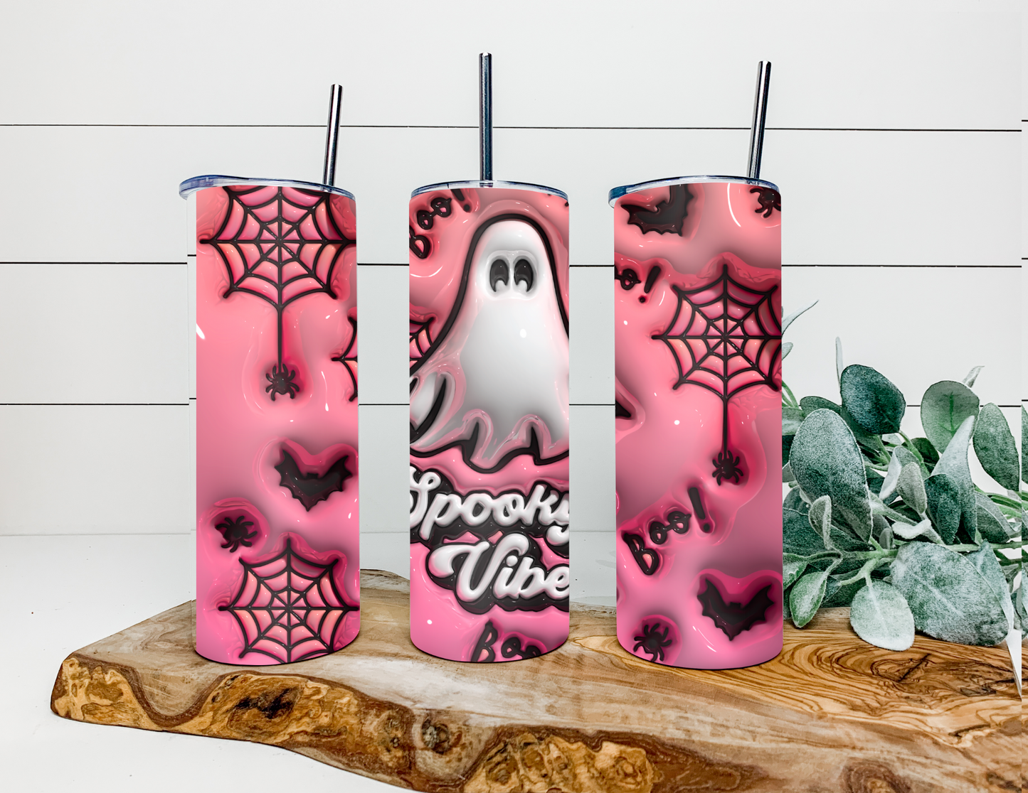 Pink Spooky Vibes Puff Stainless Steel Tumbler