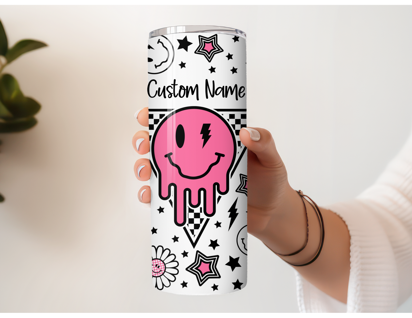 Pink Smiley (Custom Name) Tumbler