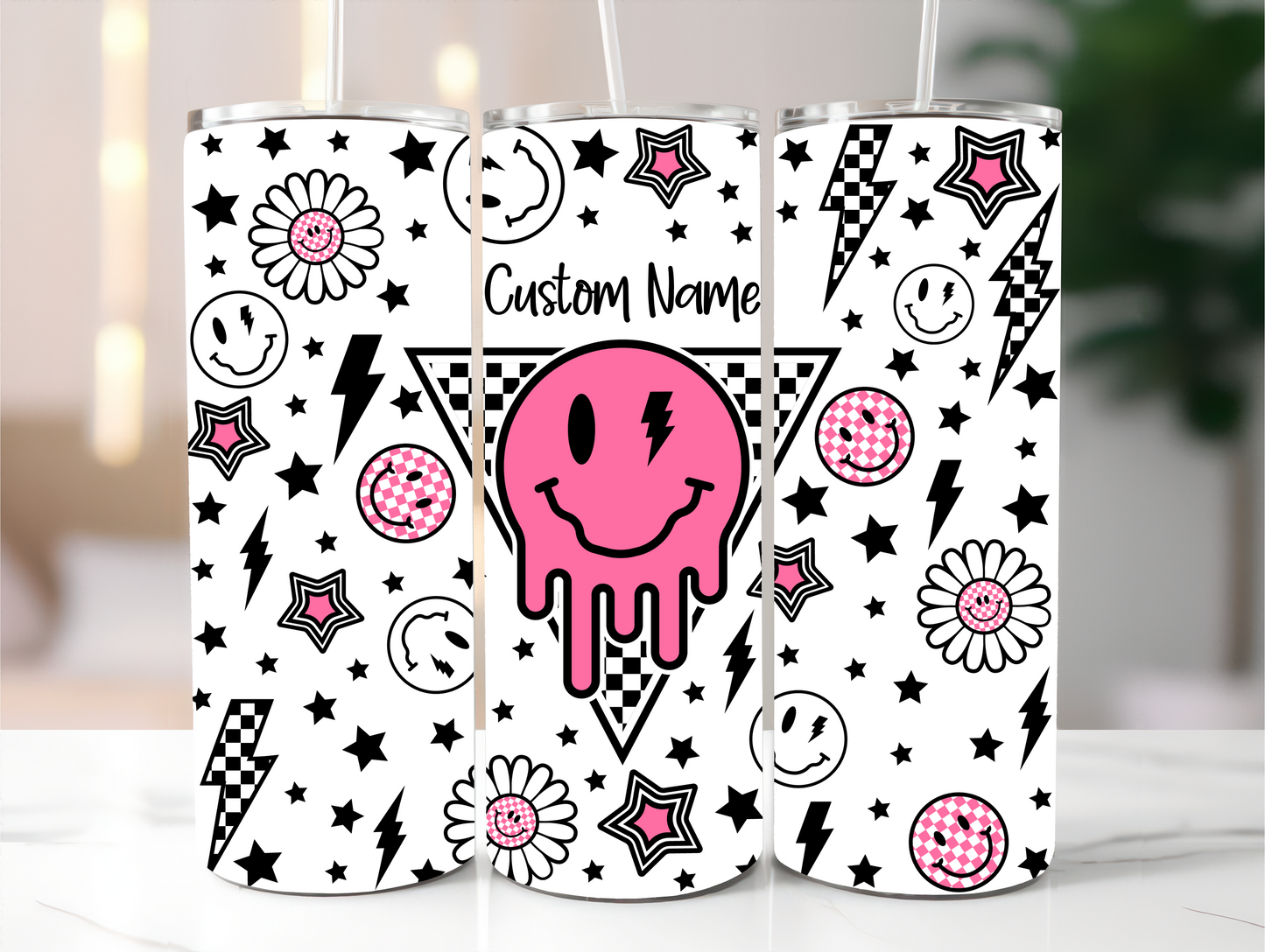 Pink Smiley (Custom Name) Tumbler
