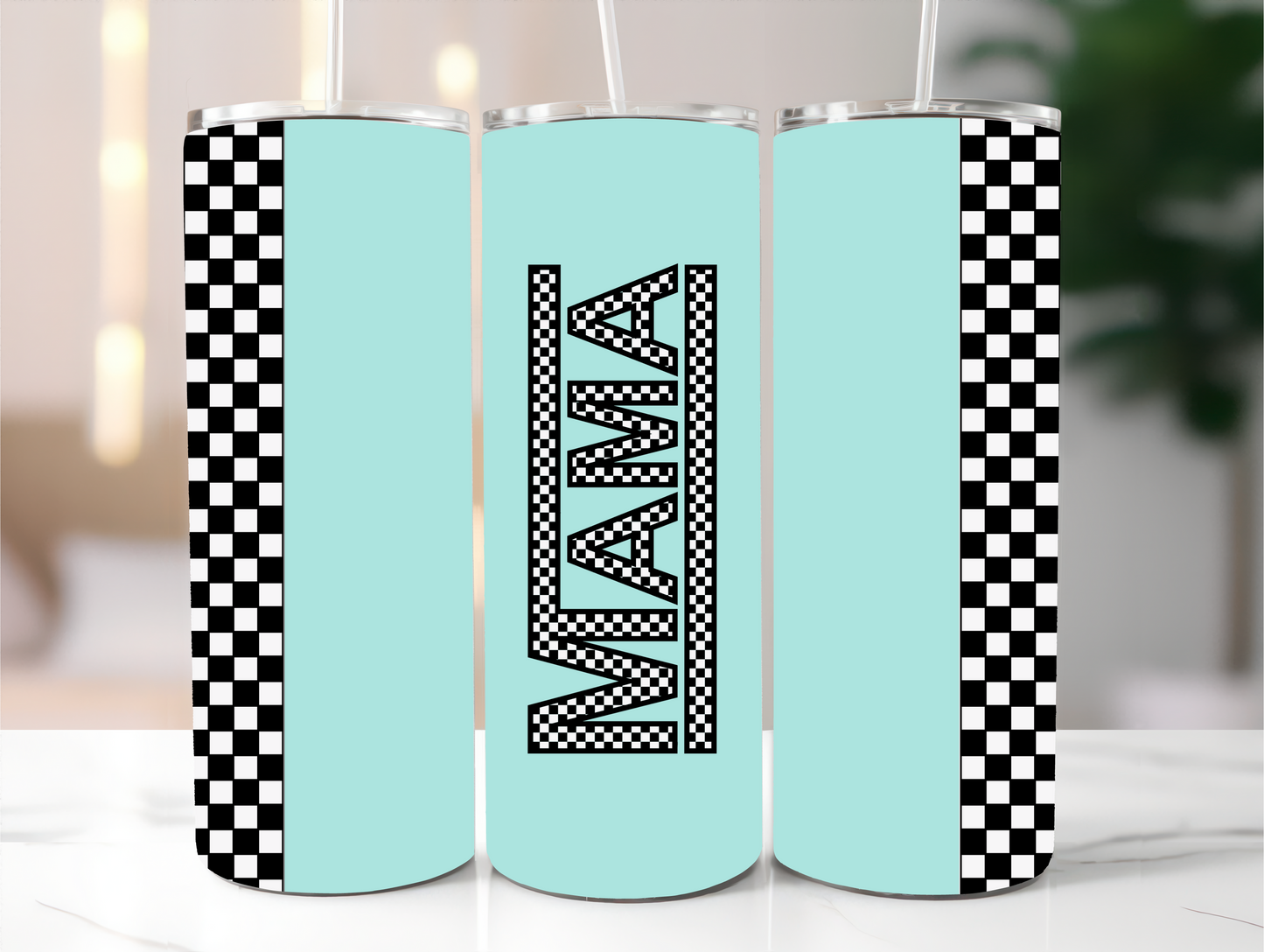 Mint Checkered Mama Stainless Steel Tumbler