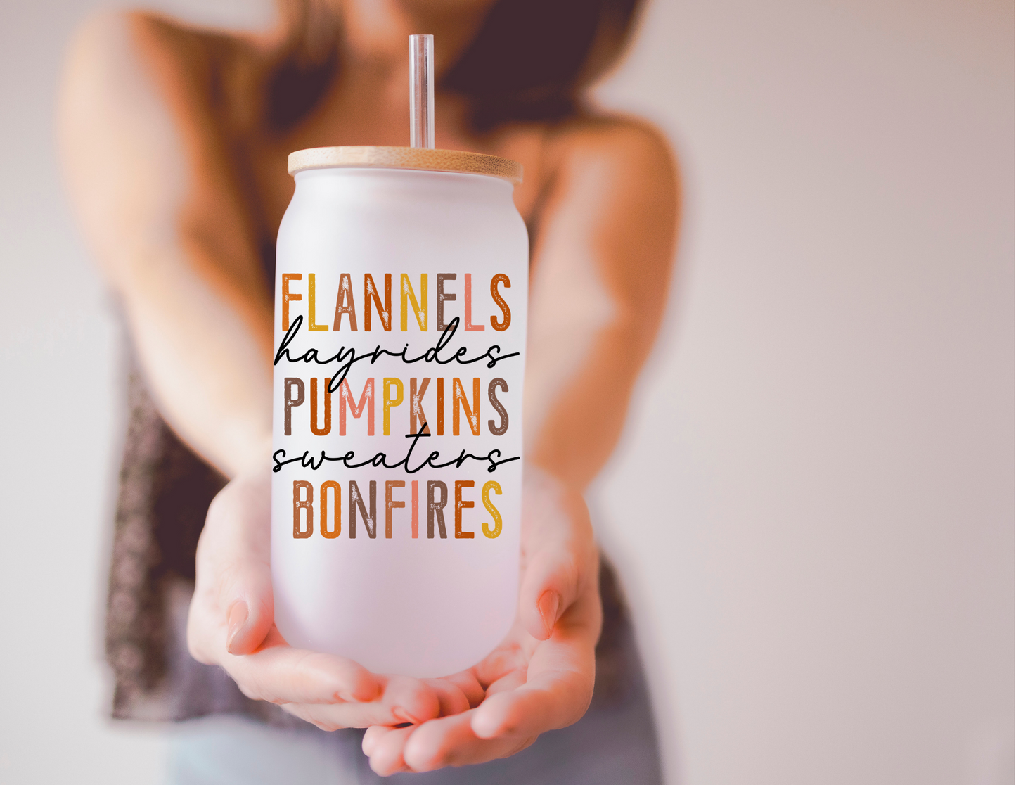 Flannels Hayrides Pumpkins Sweaters Bonfires Glass Tumbler