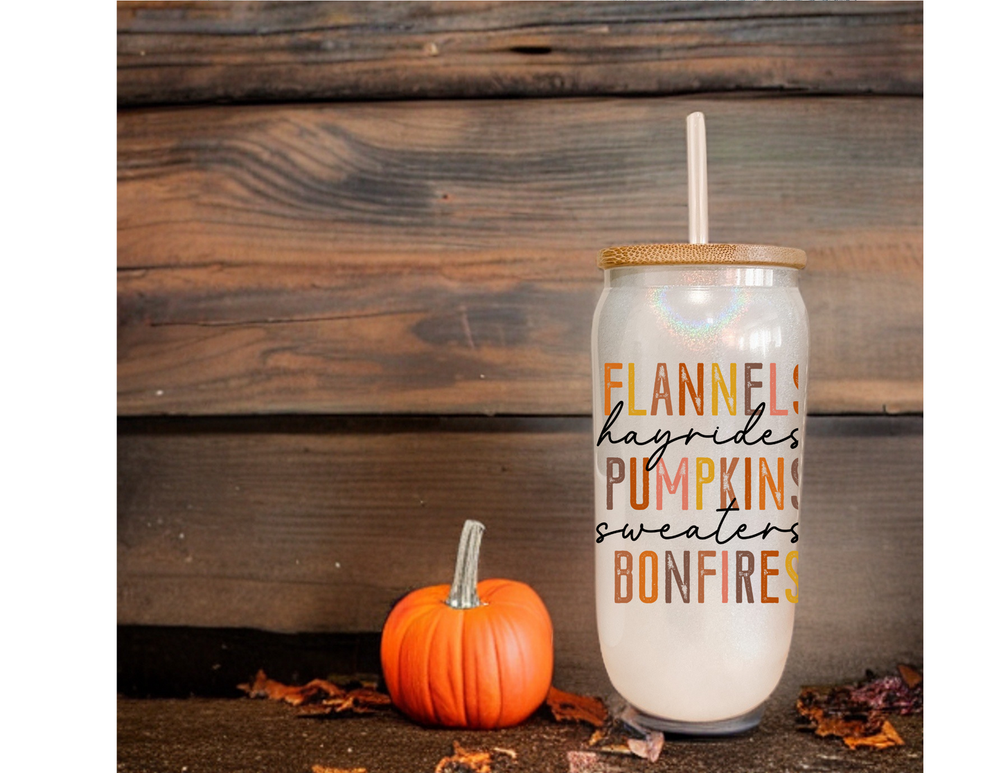 Flannels Hayrides Pumpkins Sweaters Bonfires Glass Tumbler