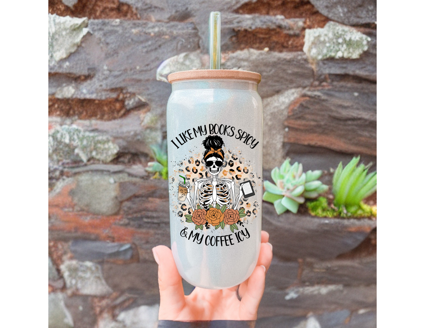 I Like My Books Spicy & My Coffee Icy Glass Tumbler
