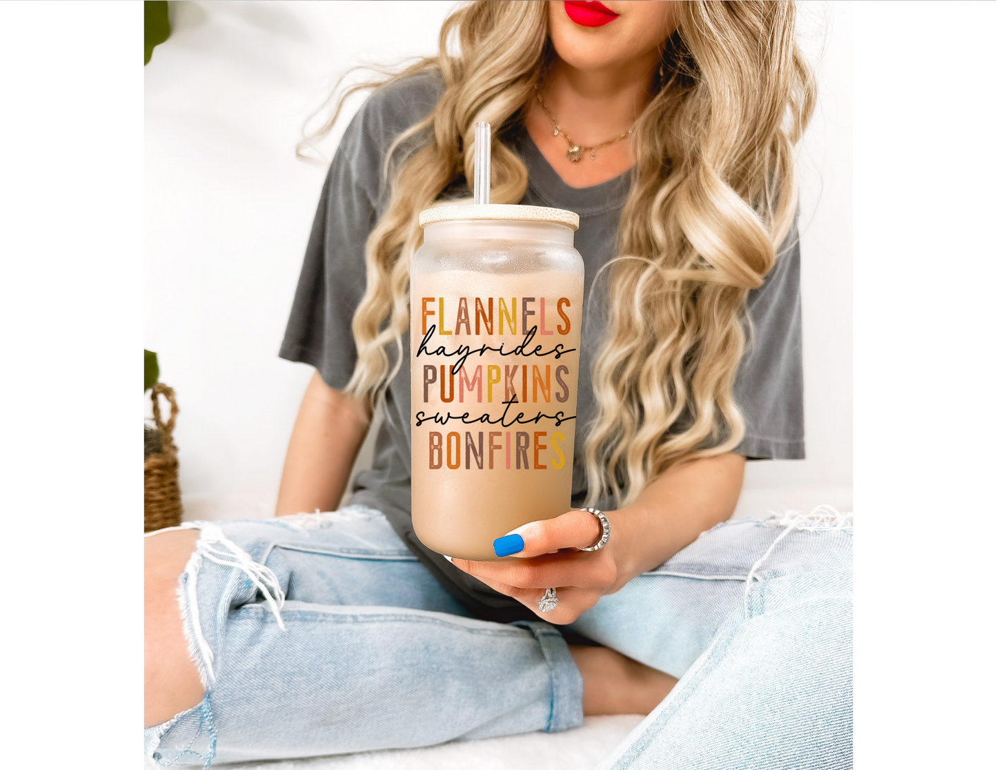 Flannels Hayrides Pumpkins Sweaters Bonfires Glass Tumbler