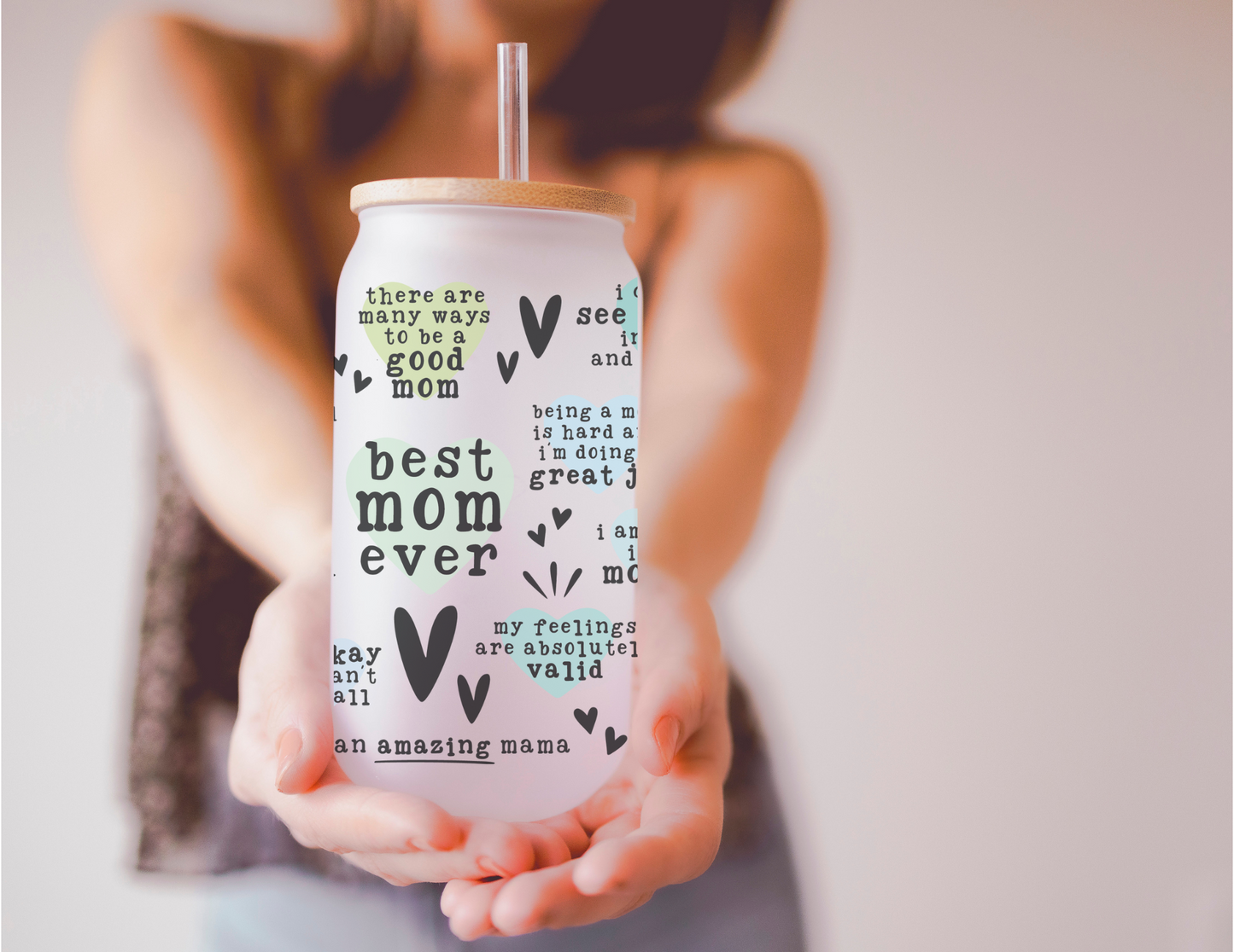 Best Mom Ever 16oz Frosted Glass Cup (Customizable Color)
