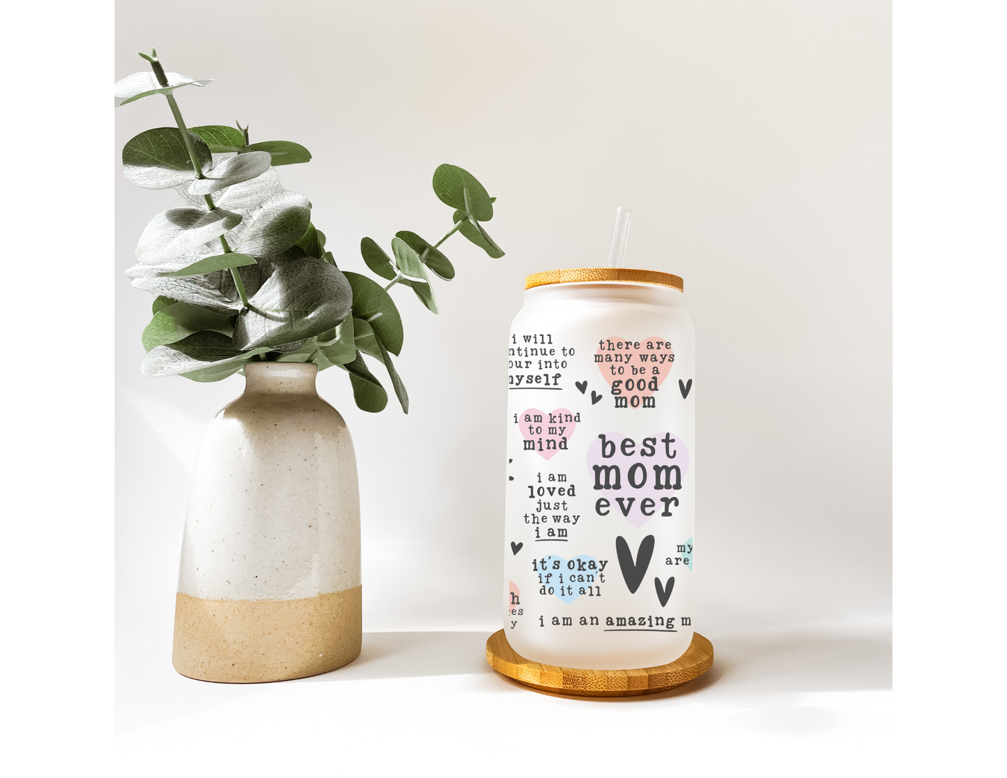 Best Mom Ever 16oz Frosted Glass Cup (Customizable Color)