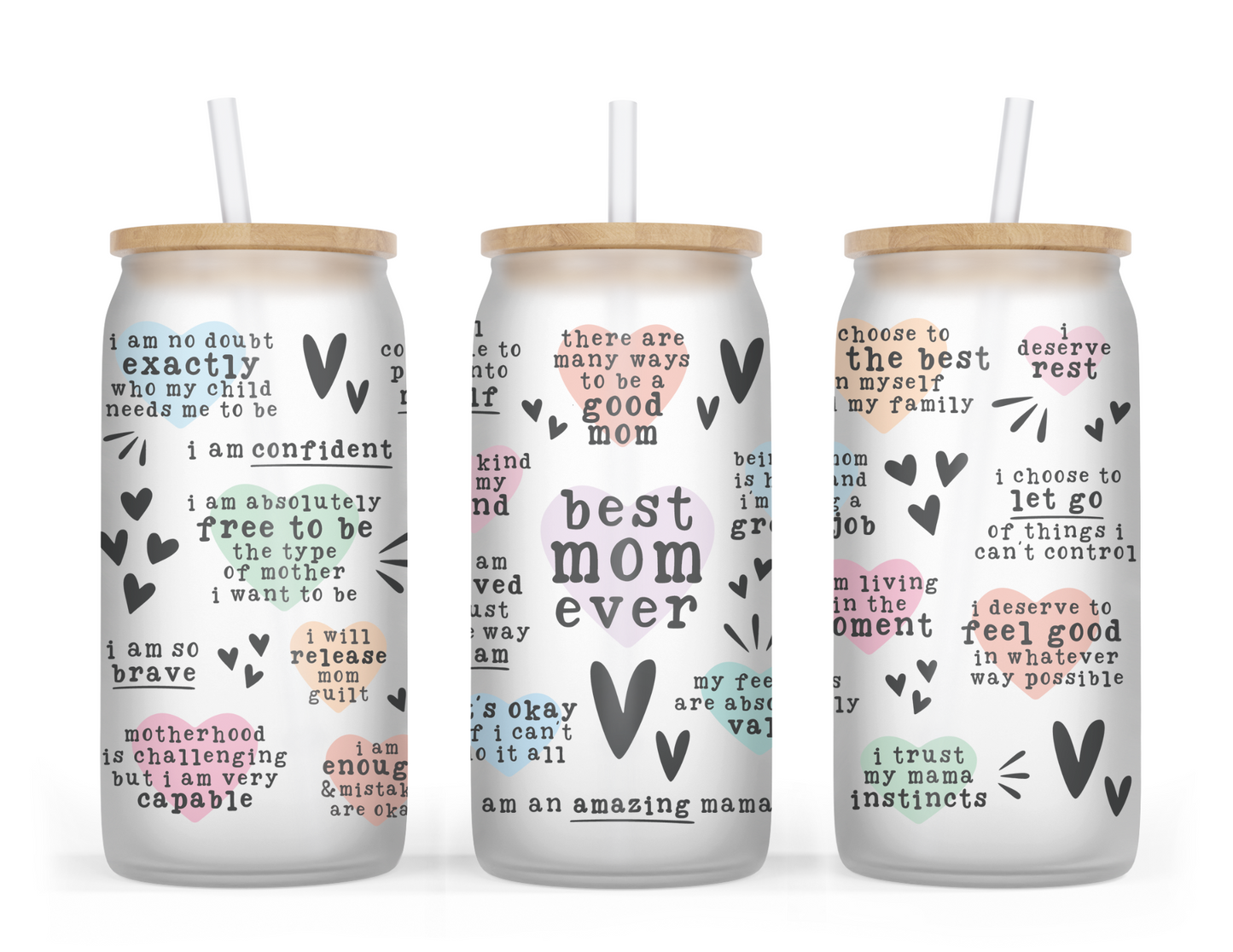 Best Mom Ever 16oz Frosted Glass Cup (Customizable Color)