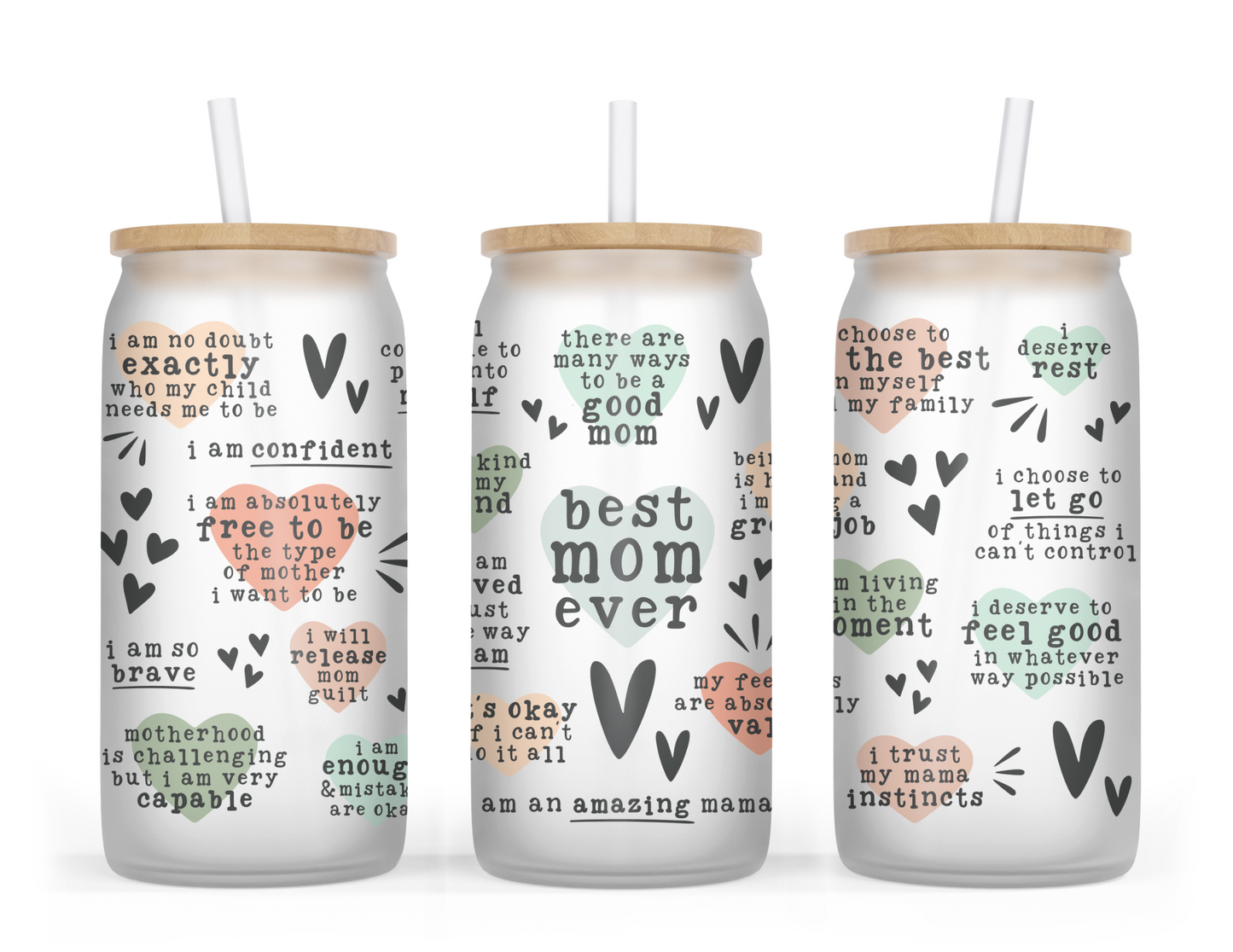 Best Mom Ever 16oz Frosted Glass Cup (Customizable Color)
