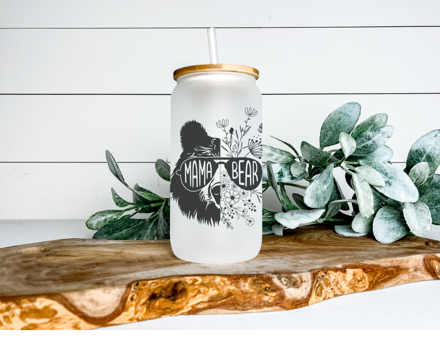Mama Bear 16oz Frosted Glass Cup