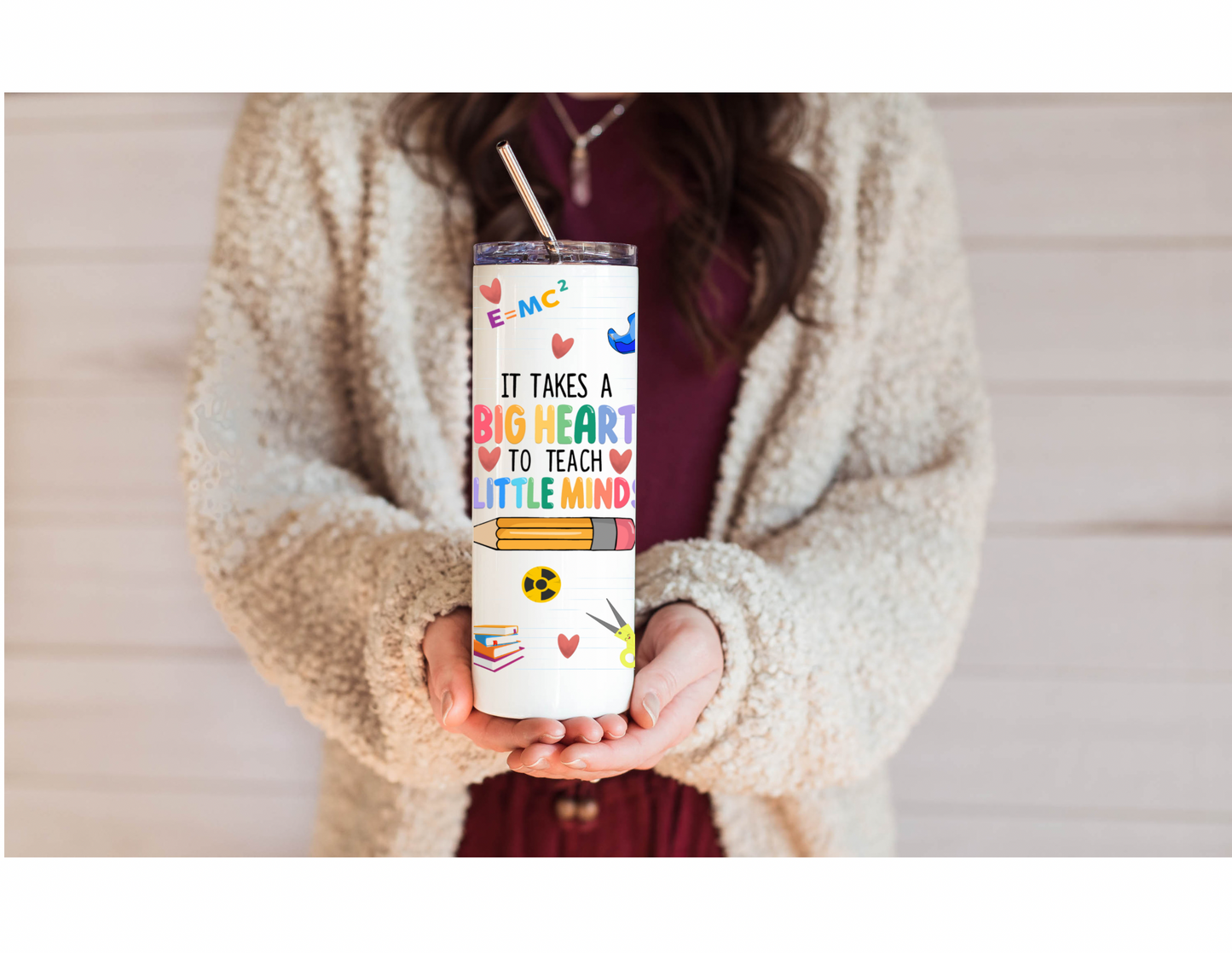 Custom Teacher Name - It Takes A Big Heart To Teach Little Minds 20oz Stainless Steel Tumbler