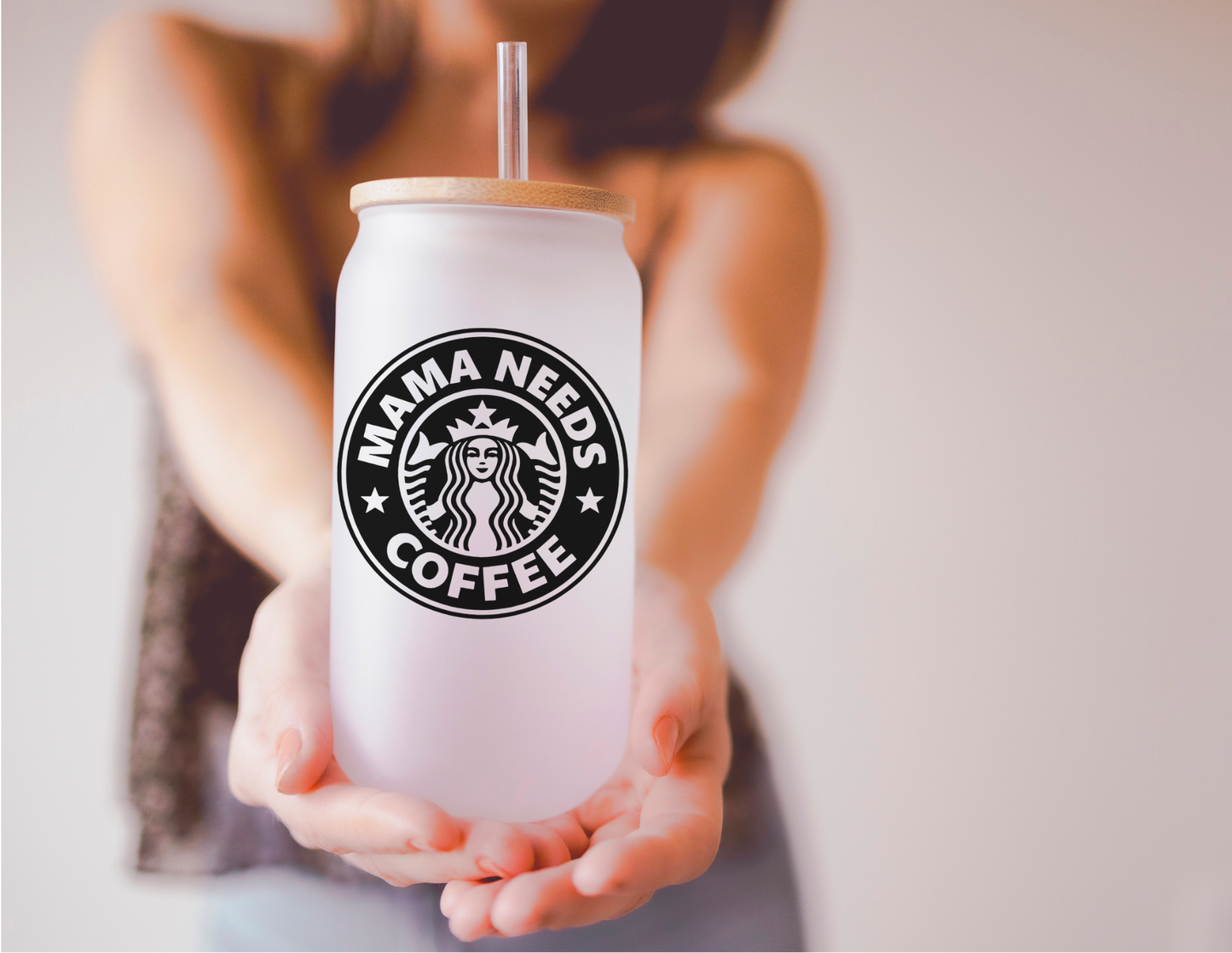 Mama Needs Coffee 16oz Frosted Glass Cup
