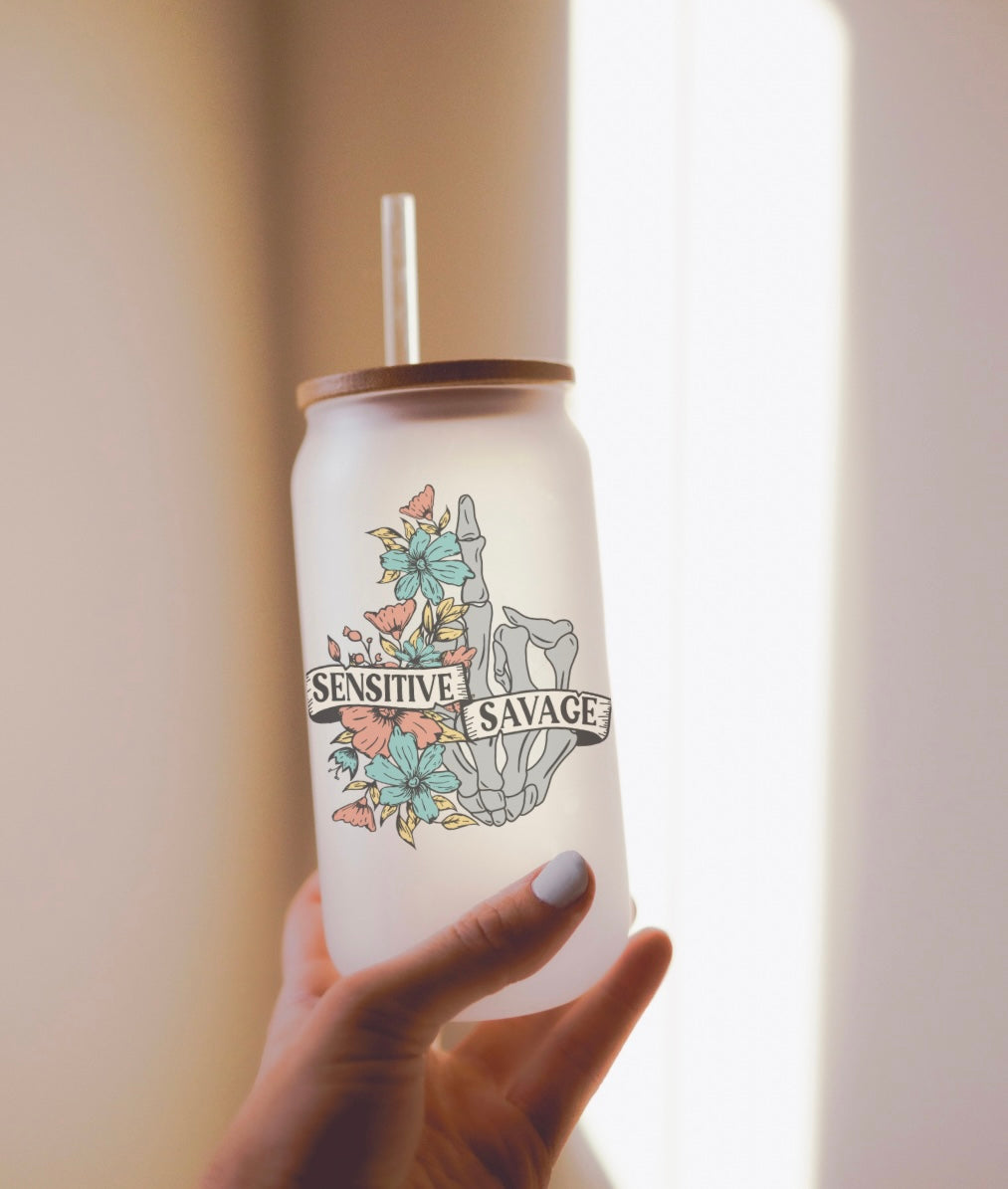 Sensitive/Savage 16oz Frosted Glass Cup