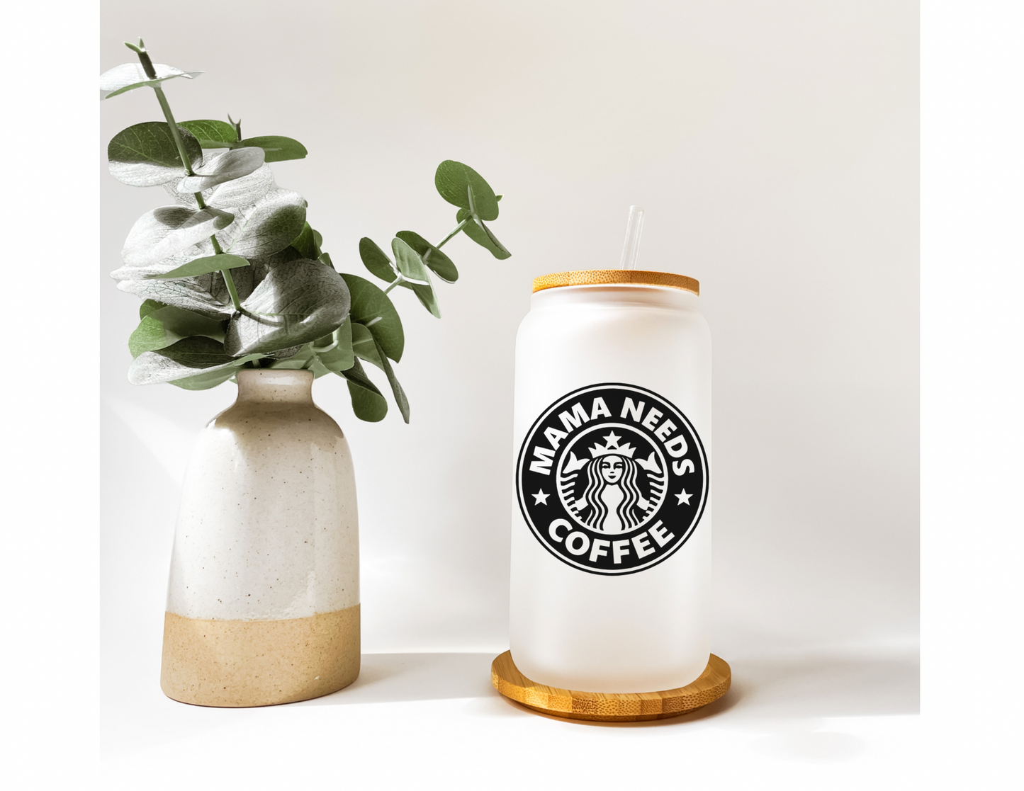 Mama Needs Coffee 16oz Frosted Glass Cup