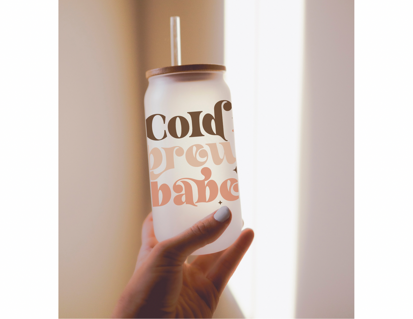 Cold Brew Babe 16oz Frosted Glass Cup