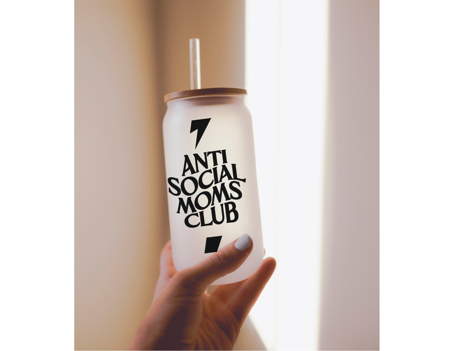 Anti Social Moms Club 16oz Frosted Glass Cup