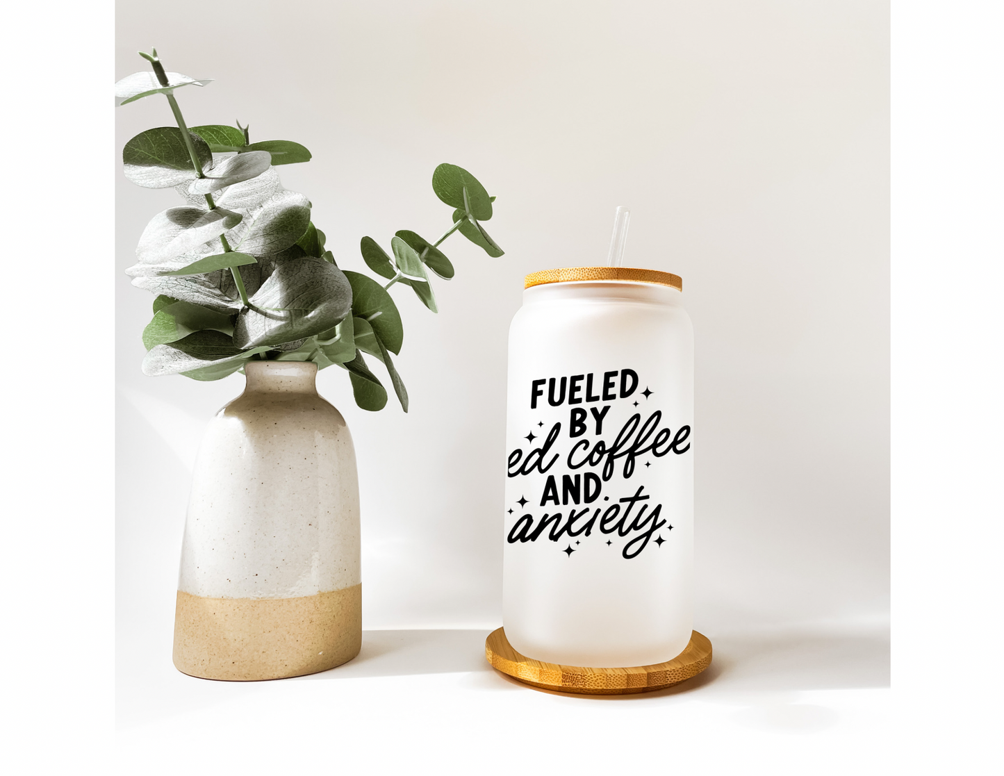 Fueled By Coffee & Anxiety Frosted Glass Tumbler