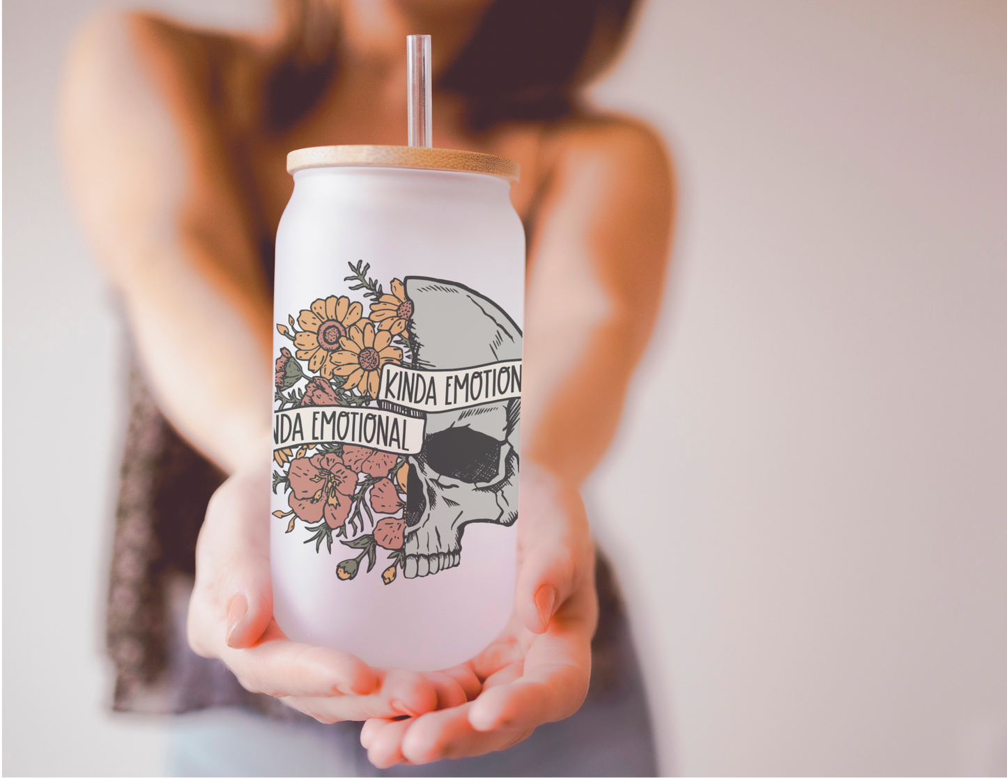 Kinda Emotional/Kinda Emotionless 16oz Frosted Glass Cup