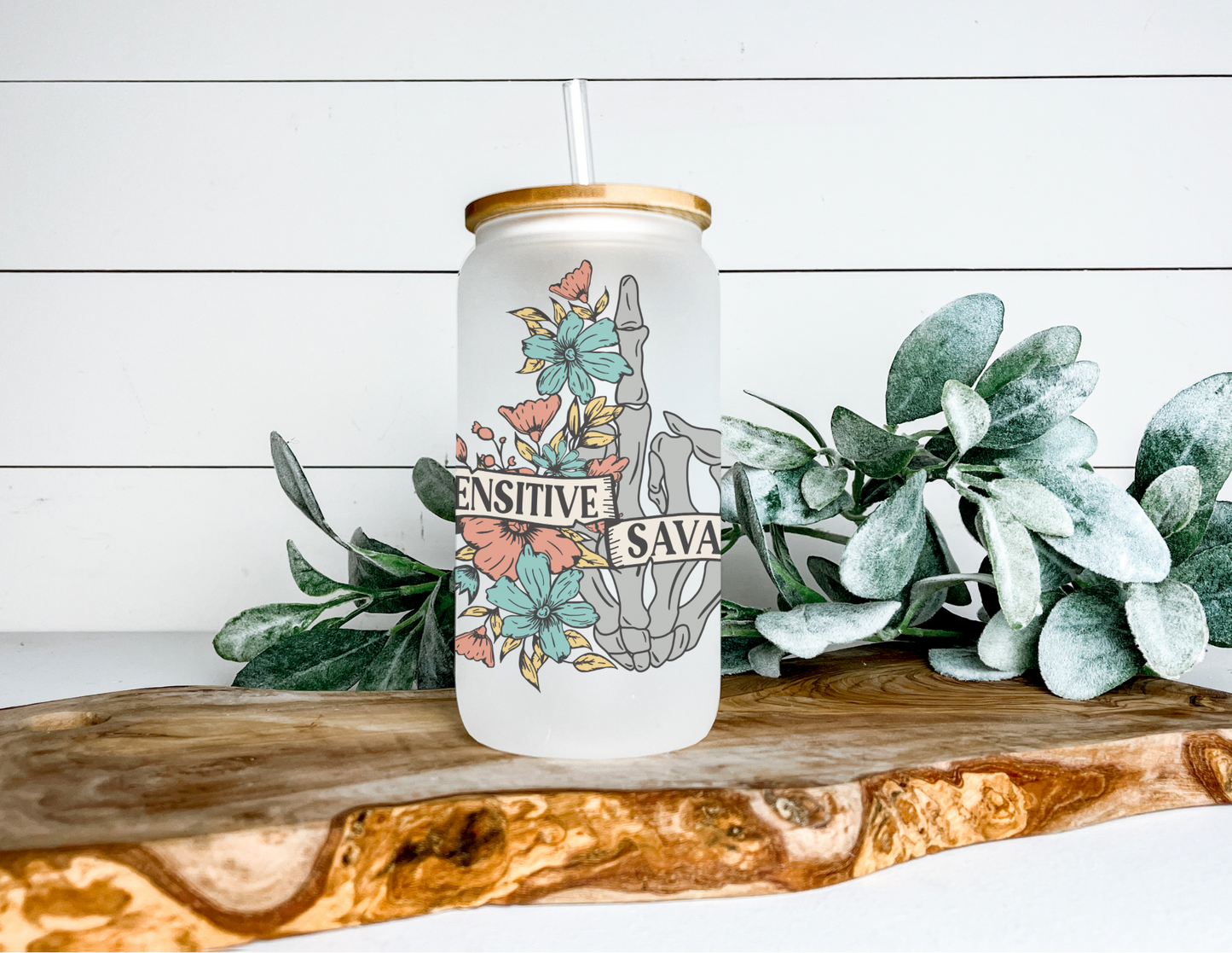 Sensitive/Savage 16oz Frosted Glass Cup
