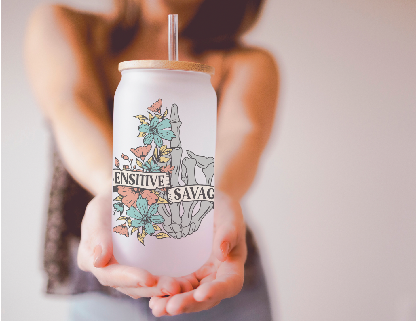 Sensitive/Savage 16oz Frosted Glass Cup