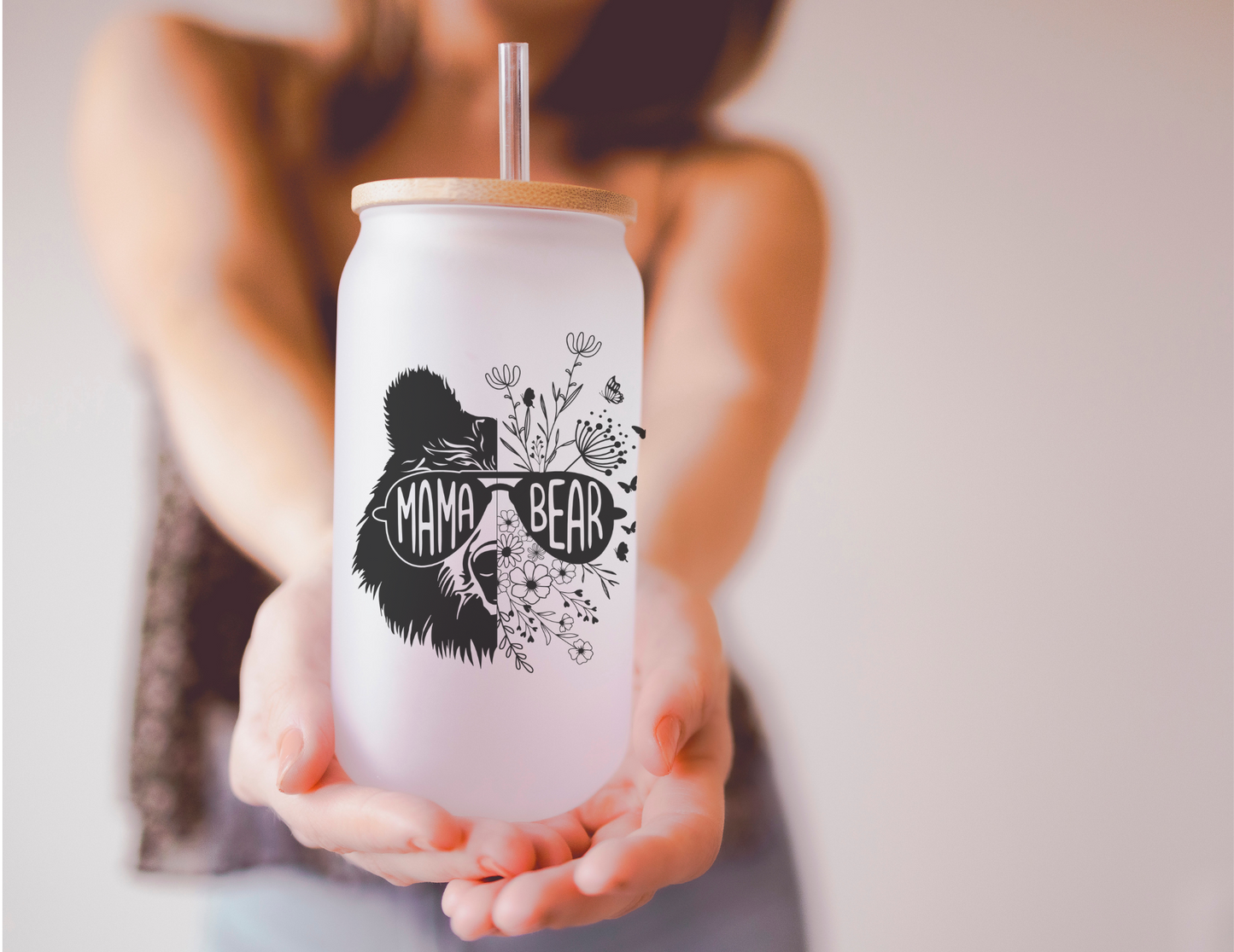 Mama Bear 16oz Frosted Glass Cup