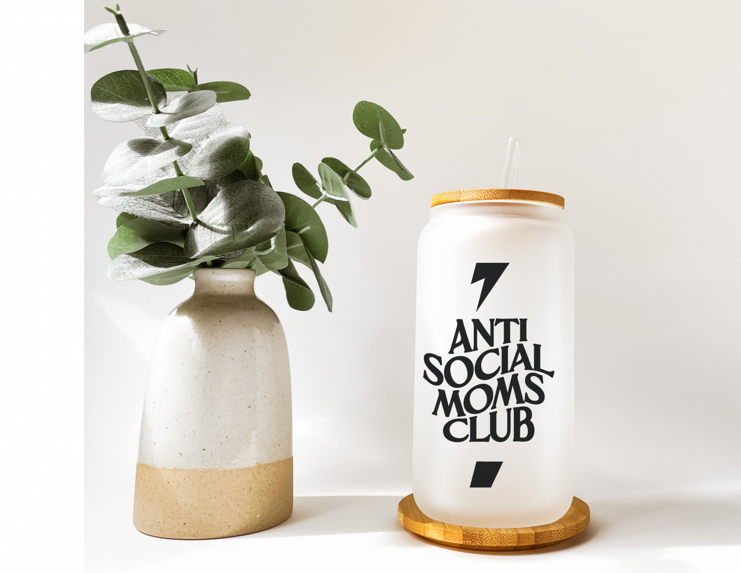 Anti Social Moms Club 16oz Frosted Glass Cup