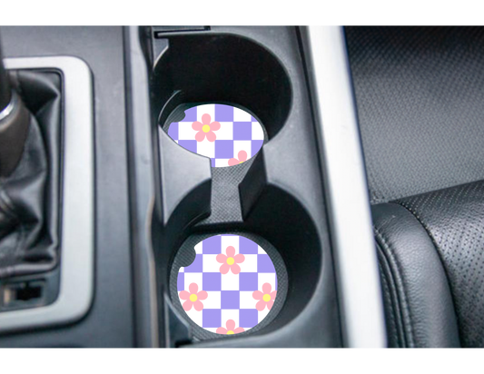 Purple Checkered Car Coasters
