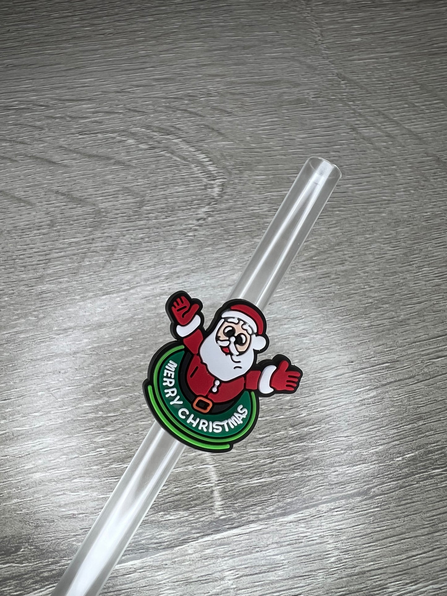Santa Merry Christmas Straw Charm