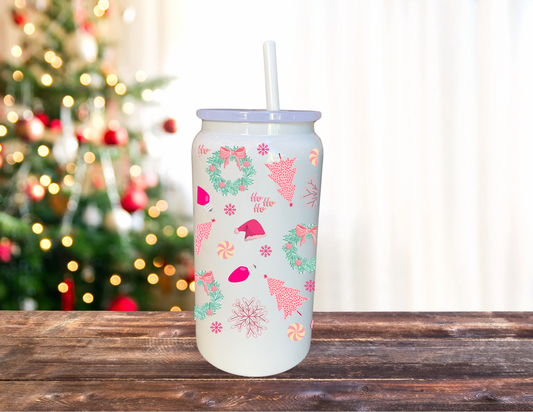 Pink Christmas Glass Tumbler