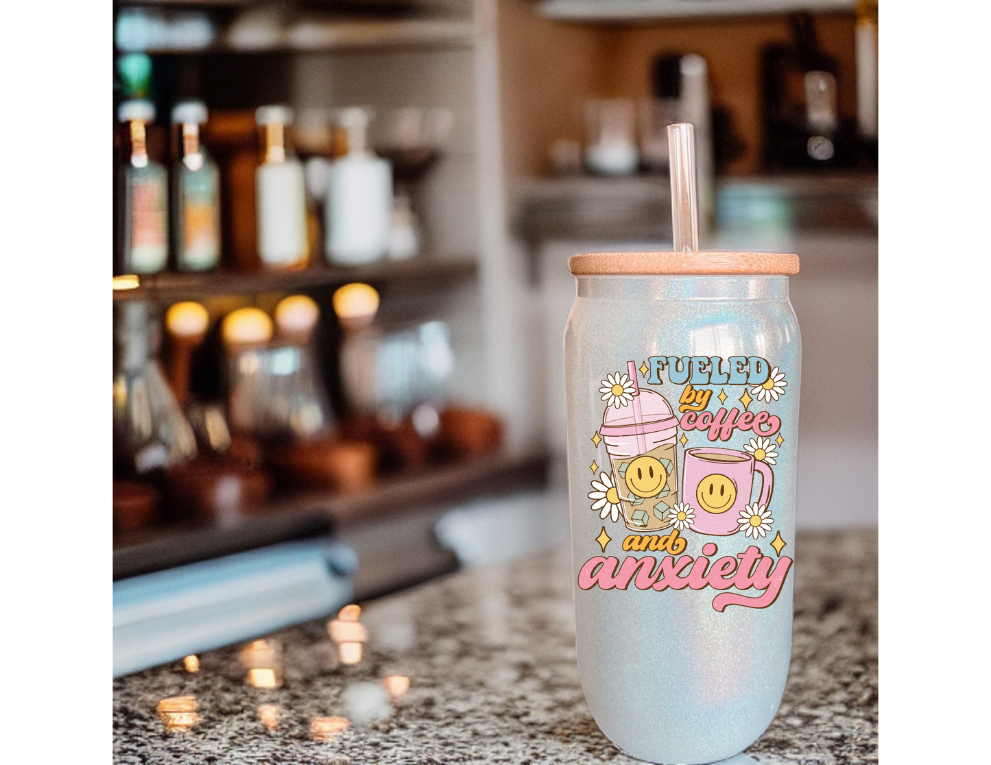 Fueled by Coffee & Anxiety Glass Tumbler