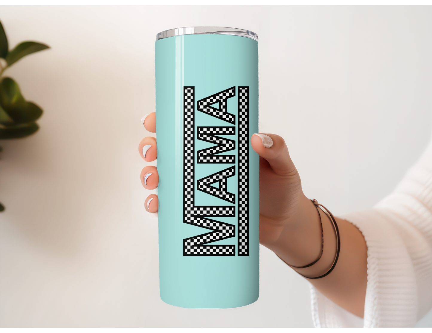 Mint Checkered Mama Stainless Steel Tumbler