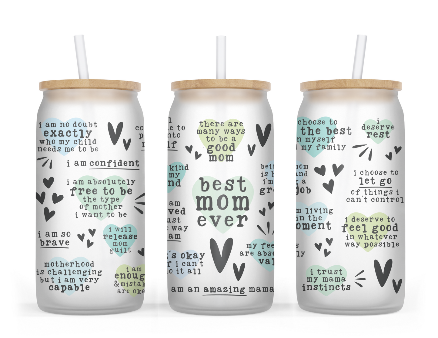 Best Mom Ever 16oz Frosted Glass Cup (Customizable Color)