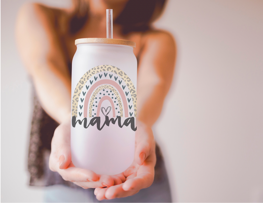 Mama Rainbow 16oz Frosted Glass Cup