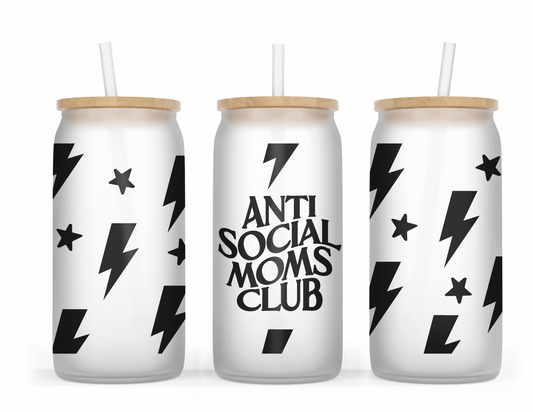 Anti Social Moms Club 16oz Frosted Glass Cup