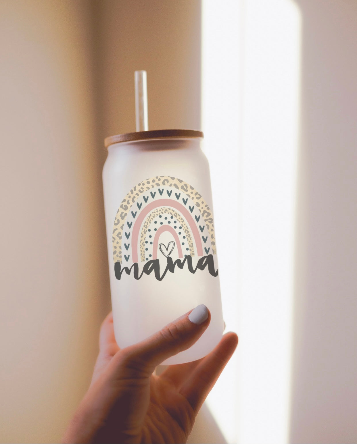 Mama Rainbow 16oz Frosted Glass Cup